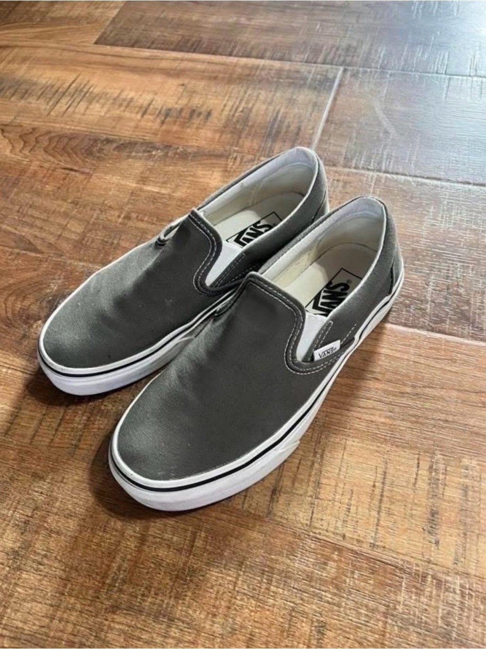 Vans Slip-On Canvas Loafers — Gray with White Sole